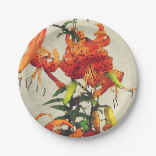 Orange Watercolor Tiger Lilie 1 Pappteller