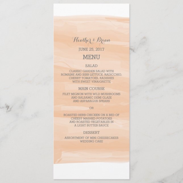 Orange Watercolor Wedding Menu Menükarte (Vorderseite)