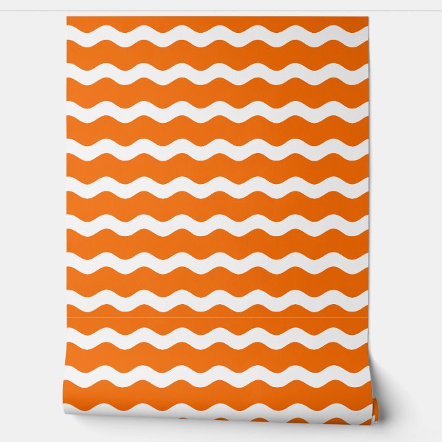 Orange Wavy Ric Rac Strip Muster Tapete (Abrollen)