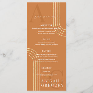 Orange Wedding Geometric Gold Lines Monogram Menükarte