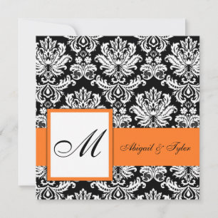 Orange Wedding Monogram Damask Einladung