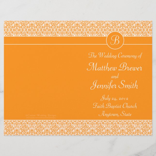 Orange Wedding Order of Service & Zeremony Program (Vorderseite)