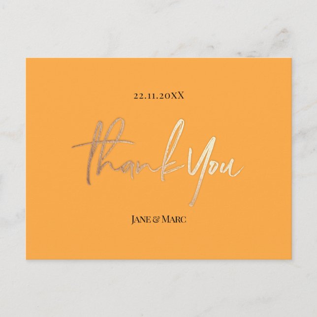 Orange Wedding Thank You Cards Elegant Script Postkarte (Vorderseite)