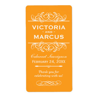 Orange Wedding Wine Bottle Monogram Fevor Labels
