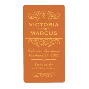 Orange Wedding Wine Bottle Monogram Fevor Labels