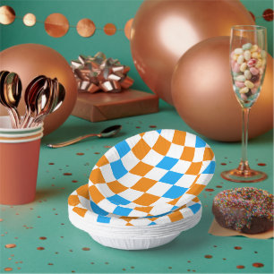 Orange Weiß Blau Kariertes Muster Design Pappteller