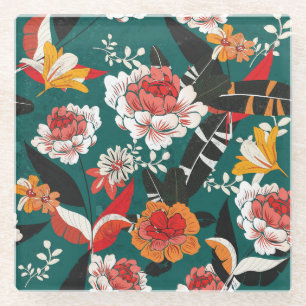 Orange-weiß floral: vintage-nahtlose Illustration Glasuntersetzer