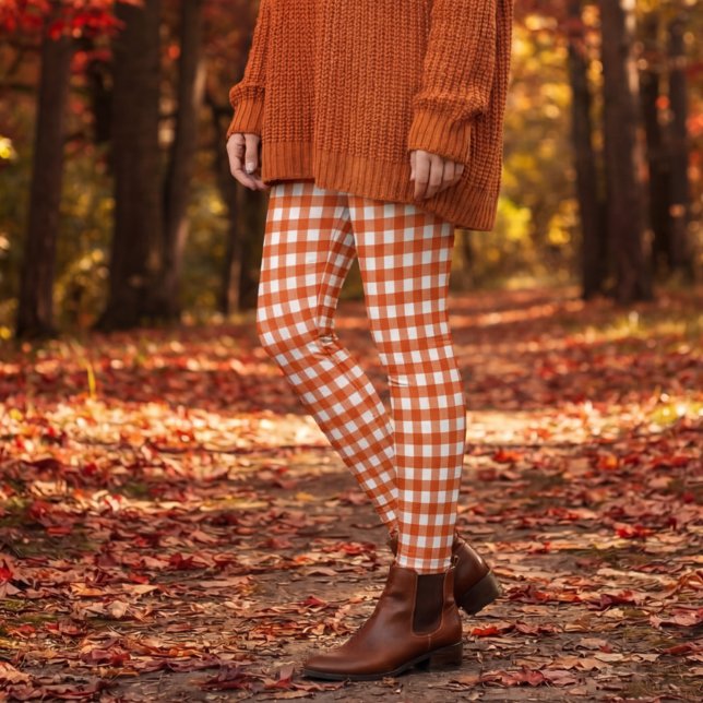 Orange-Weiß-Gingham-Karo-Kontrollmuster Leggings (Von Creator hochgeladen)
