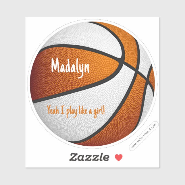 Orange weiß Ich spiele wie ein Mädchen im Basketba Aufkleber (Blatt)