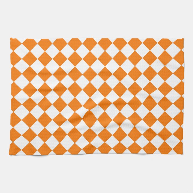 Orange-Weiß-Schachbrett-Diamantmuster  Geschirrtuch (Horizontal)