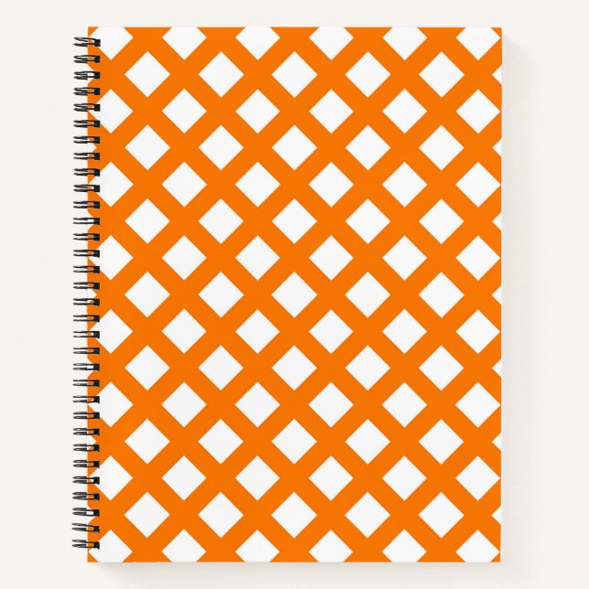 Orange-Weiß-Schachbrett-Diamantmuster Notizbuch (Vorderseite)