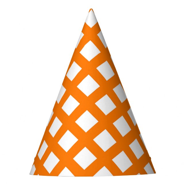 Orange-Weiß-Schachbrett-Diamantmuster Partyhütchen (Vorderseite)