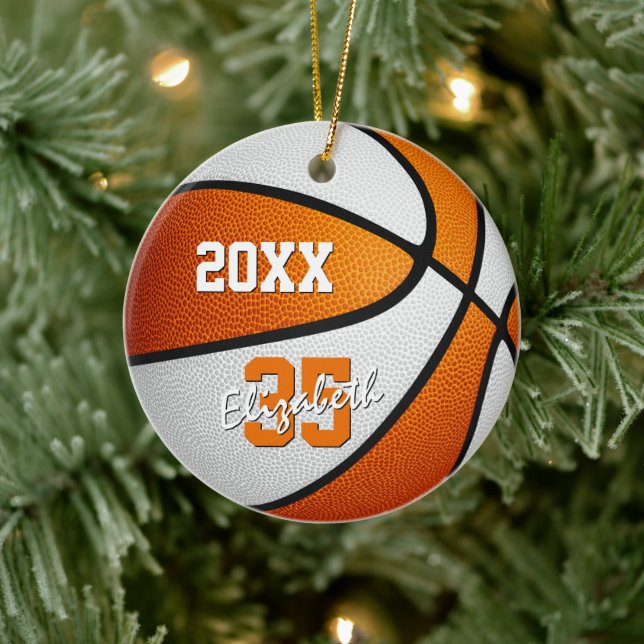 Orange Weiß Team Farben Jungs Basketball Keramik Ornament (Baum)