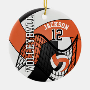 Orange, Weiß und Schwarz Personalisieren Volleybal Keramikornament