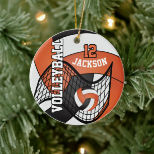 Orange, Weiß und Schwarz-Volleyball-🏐 Keramik Ornament