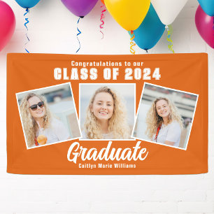 Orange Weiße Abschlussfeier Foto-Collage Banner