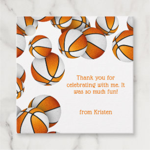 orange weiße Basketbälle Mädchen Geburtstag danke Geschenkanhänger