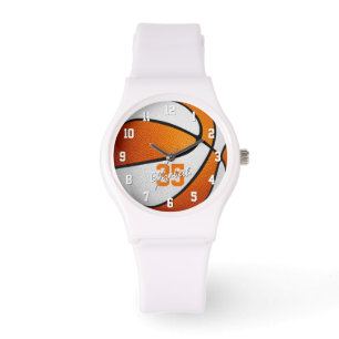 Orange weiße Basketballmädchen Armbanduhr