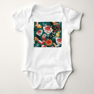 Orange-weiße Blüte: Vintage nahtlose Abbildung Baby Strampler