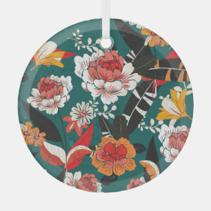 Orange-weiße Blüte: Vintage nahtlose Abbildung Ornament Aus Glas