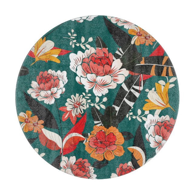 Orange-weiße Blüte: Vintage nahtlose Abbildung Schneidebrett (Vorderseite)