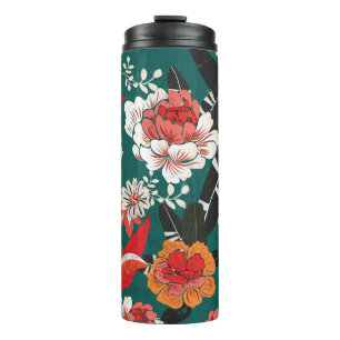 Orange-weiße Blüte: Vintage nahtlose Abbildung Thermosbecher