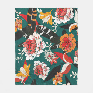 Orange-weiße Blüten: nahtlose Vintage-Illustration Fleecedecke
