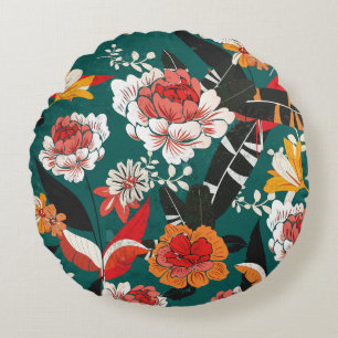 Orange-weiße Blüten: vintage nahtlose Illustration Rundes Kissen