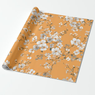 Orange Weiße Ditsy-Blumen Pastell Boho 70er Jahre Geschenkpapier
