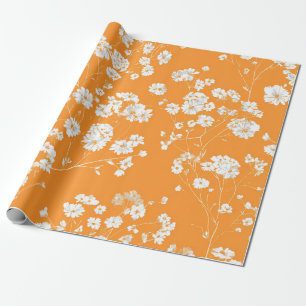 Orange Weiße Ditsy-Blumen Pastell Boho 70er Vintag Geschenkpapier