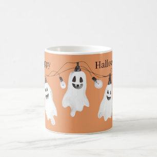 Orange Weiße Geister Glühbirnen Halloween Kaffeetasse