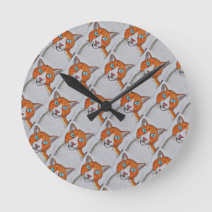 orange-weiße Katzenwanduhr Runde Wanduhr