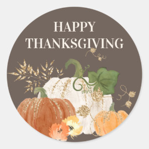 Orange Weiße Kürbisse Gold Glitter Thanksgiving Runder Aufkleber