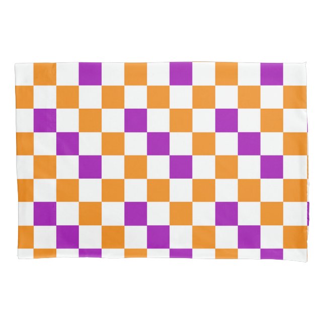 Orange Weiße Lila Karomuster Design  Kissenbezug (Vorderseite)