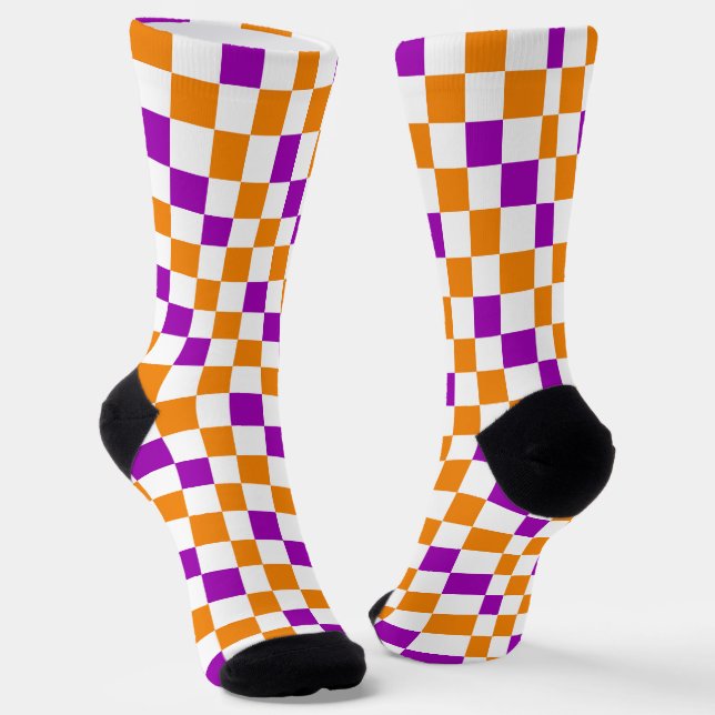 Orange Weiße Lila Karomuster-Design  Socken (Gewinkelt)