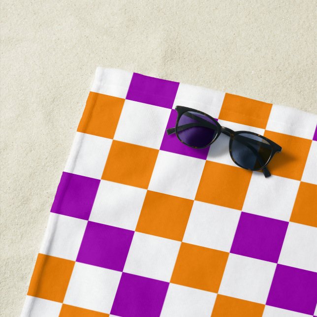 Orange Weiße Lila Karomuster Design  Strandtuch (Beispiel)