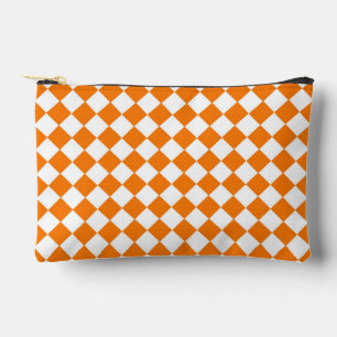 Orange Weiße Schachbrett-Diamant-Muster Klein Zubehörtasche