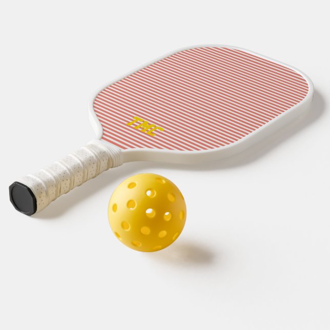 orange-weiße Streifen-Monogramm-Initialen gelb Pickleball Schläger (Ablage2  )