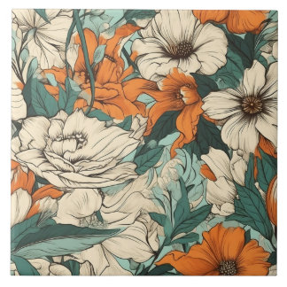 Orange, weiße und grüne hübsche Blumenmuster Fliese