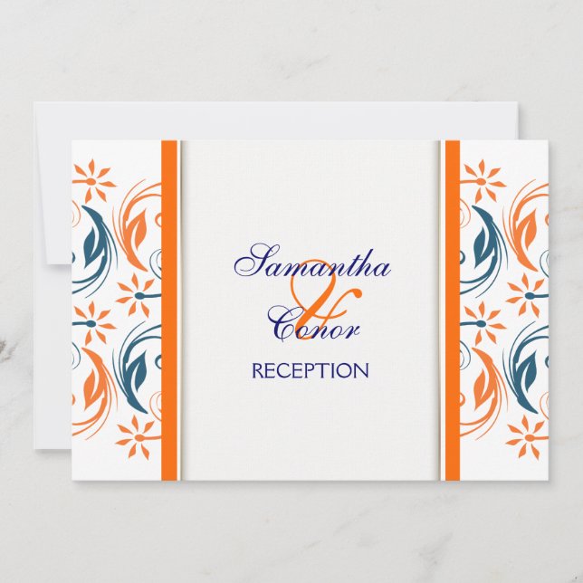 Orange weißer blauer Hochzeitstag Einladung (Vorderseite)