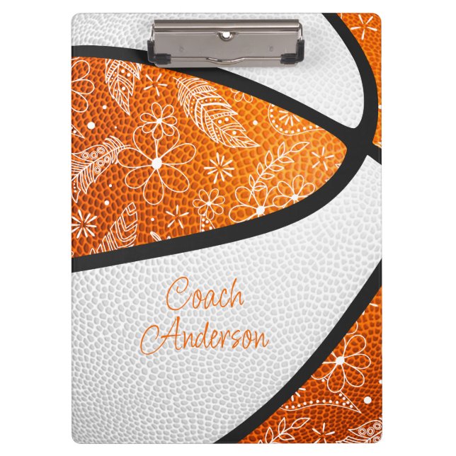 orange-weißer Boho-Doodle-Muster-Basketball Klemmbrett (Vorderseite)