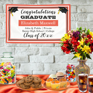 Orange   Weißer Glückwunsch Graduierender Abschlus Banner