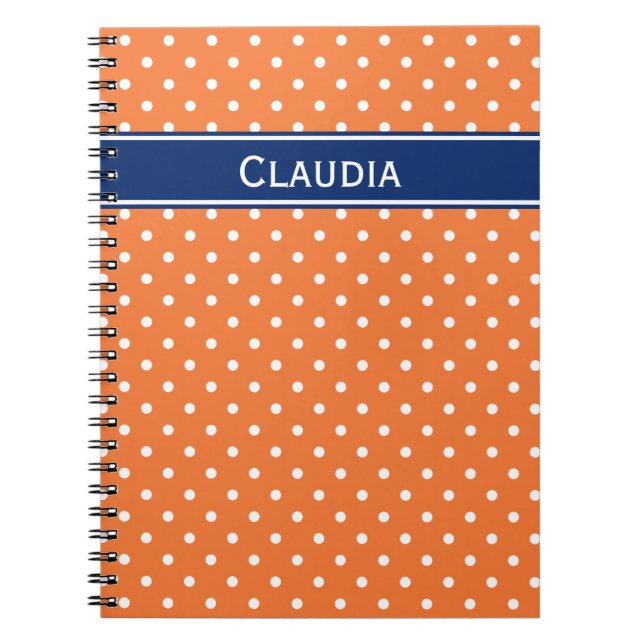 Orange, weißer Polka Dot mit Royal Blue Notizblock (Vorderseite)