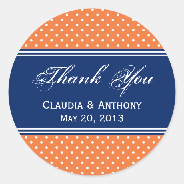 Orange, weißer Polka Dot mit Royal Blue Runder Aufkleber (Vorderseite)