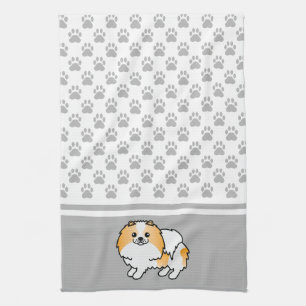 Orange-weißer Pomeranian mit grauem Pfotenmuster Küchentuch