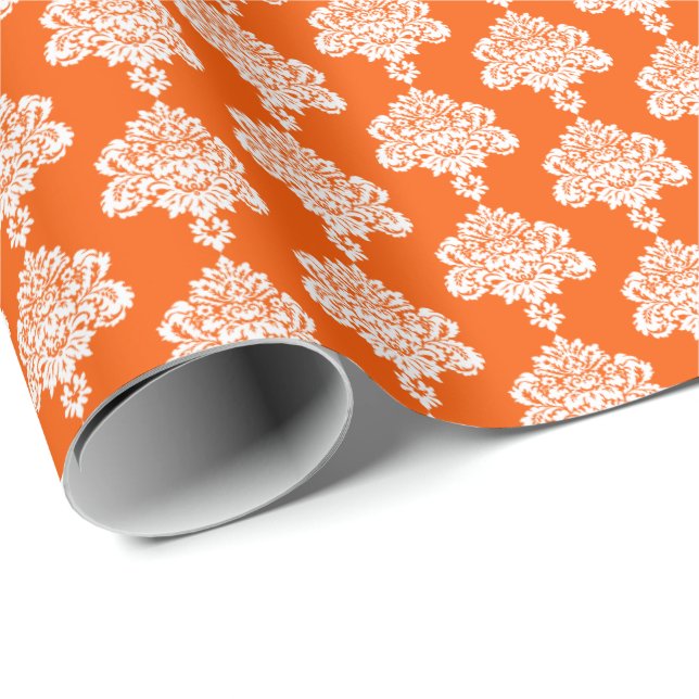 Orange | Weißes Damaskop-Papier Geschenkpapier (Rolleneckpunkt)