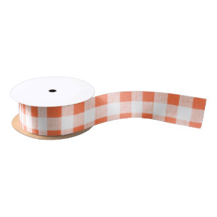 Orange weißes Gingham-Muster Satinband