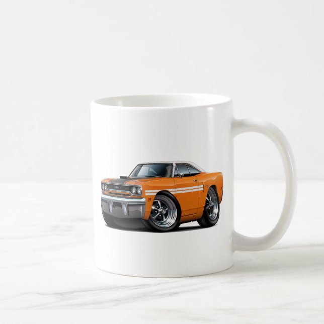 Orange-Weißes Spitzenauto 1970 Plymouths GTX Kaffeetasse (Rechts)