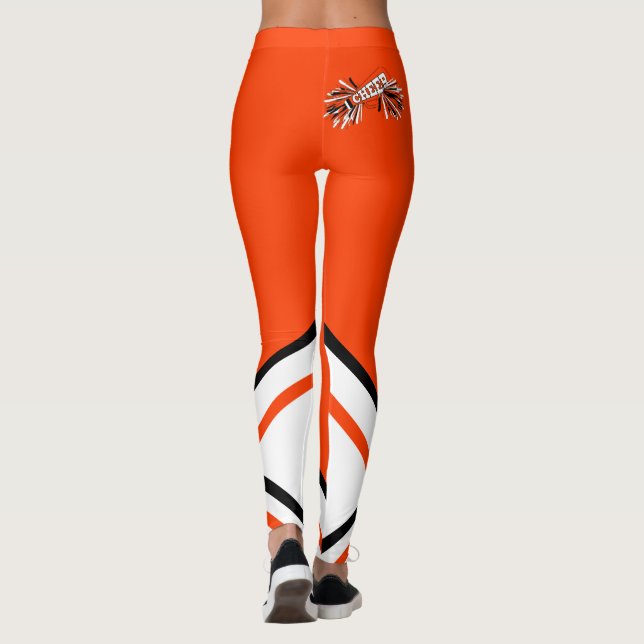 Orange, weißes und schwarzes Cheerleader-Megaphon Leggings (Rückseite)