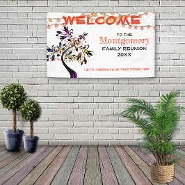 Orange Welcome Family Wiedersehen Tree Lights Banner